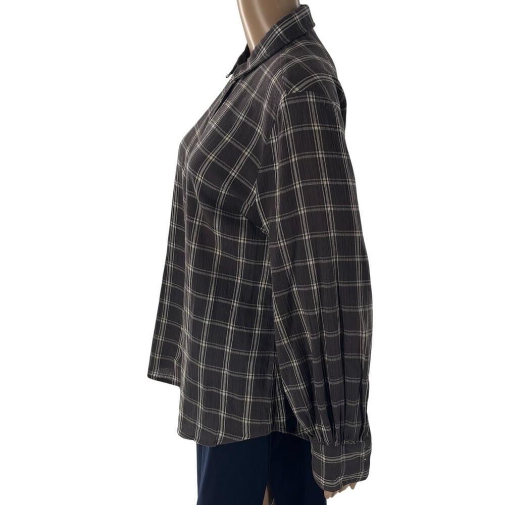 Garnet Hill Gray Plaid Organic Cotton Button Down Gauze Shirt - Picture 7 of 11